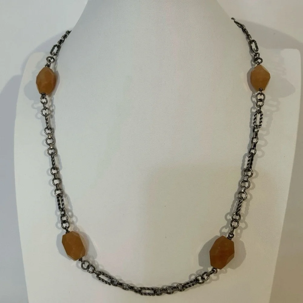 Vintage Sterling Silver‎ Aventurine Necklace 24